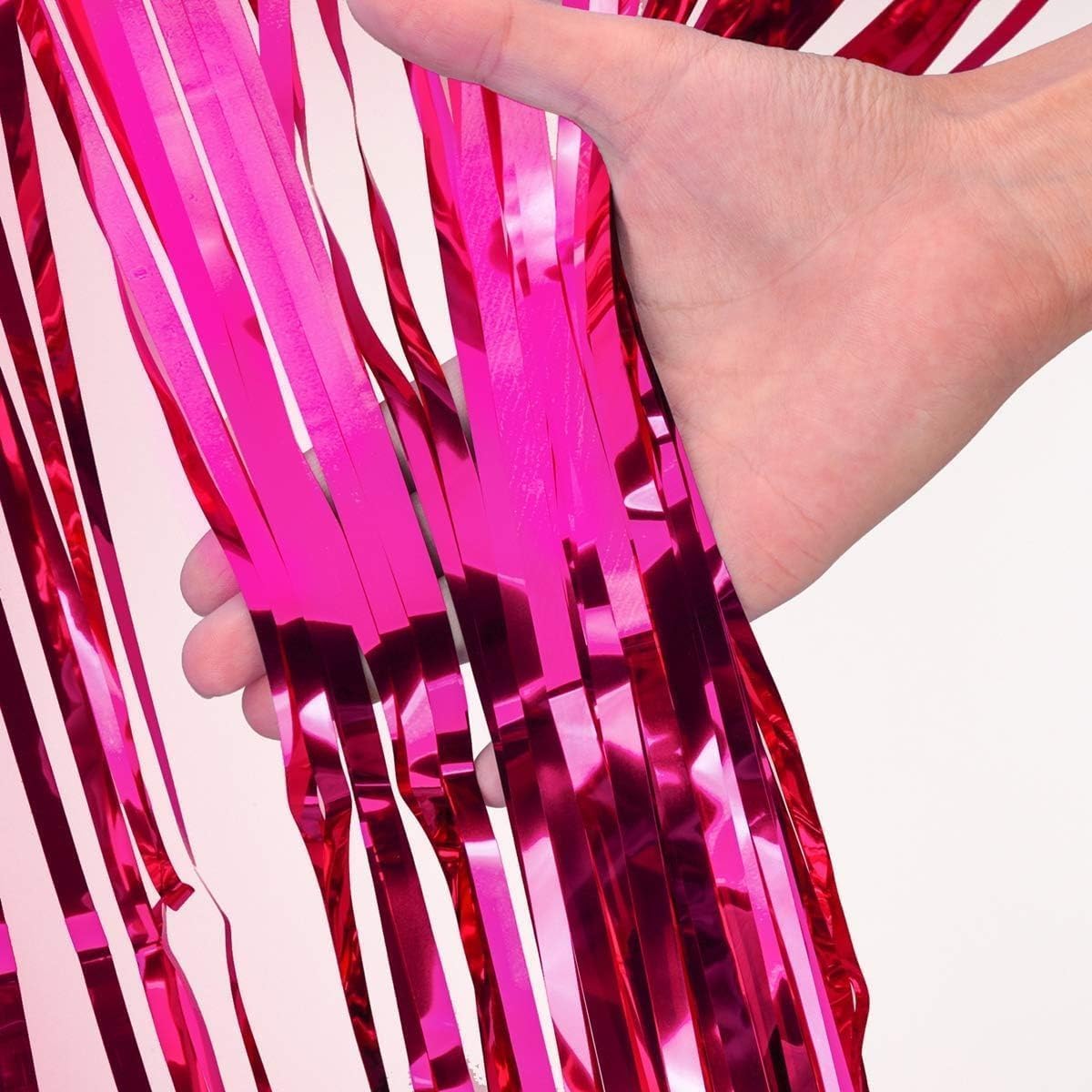 Metallic Tinsel Foil Fringe Curtains – Party Photo Backdrop for Birthday Decorations, 2-Piece Set, 100 x 200 cm, Pink