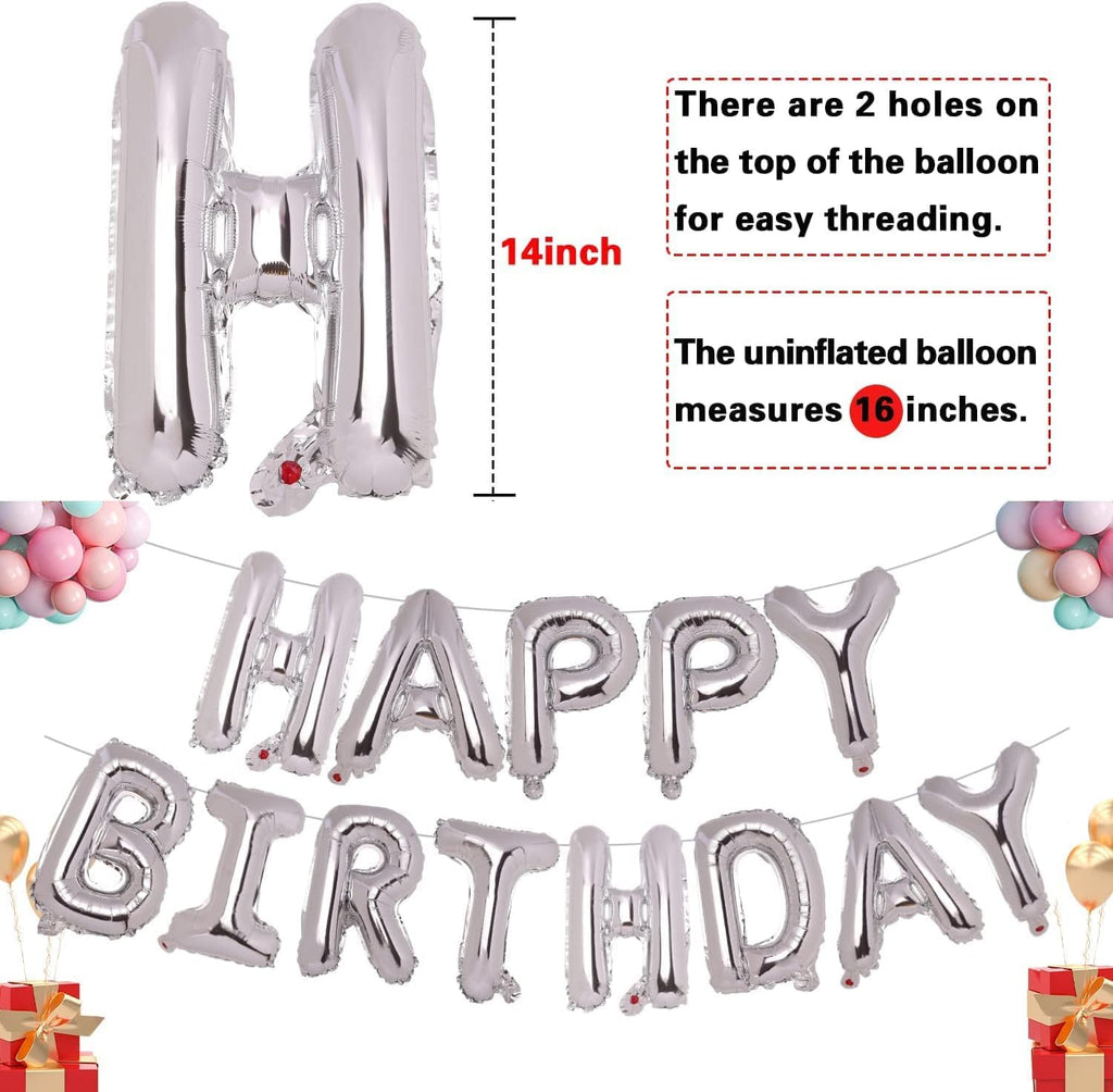 Happy Birthday Letters Silver Foil Balloons with Red Latex Balloons for Birthday Decoration Combo Set of 64 Pcs
