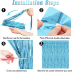 3 ft x 6 ft Metallic Tinsel Foil Fringe Curtains for Birthday, Wedding, Engagement, Bridal Shower, Baby Shower, Bachelorette, Holiday Celebration, Party Decorations (Pack of 4, Sky Blue)