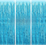 3Pcs Blue Foil Fringe Curtain Shimmer Backdrop for Birthday Party