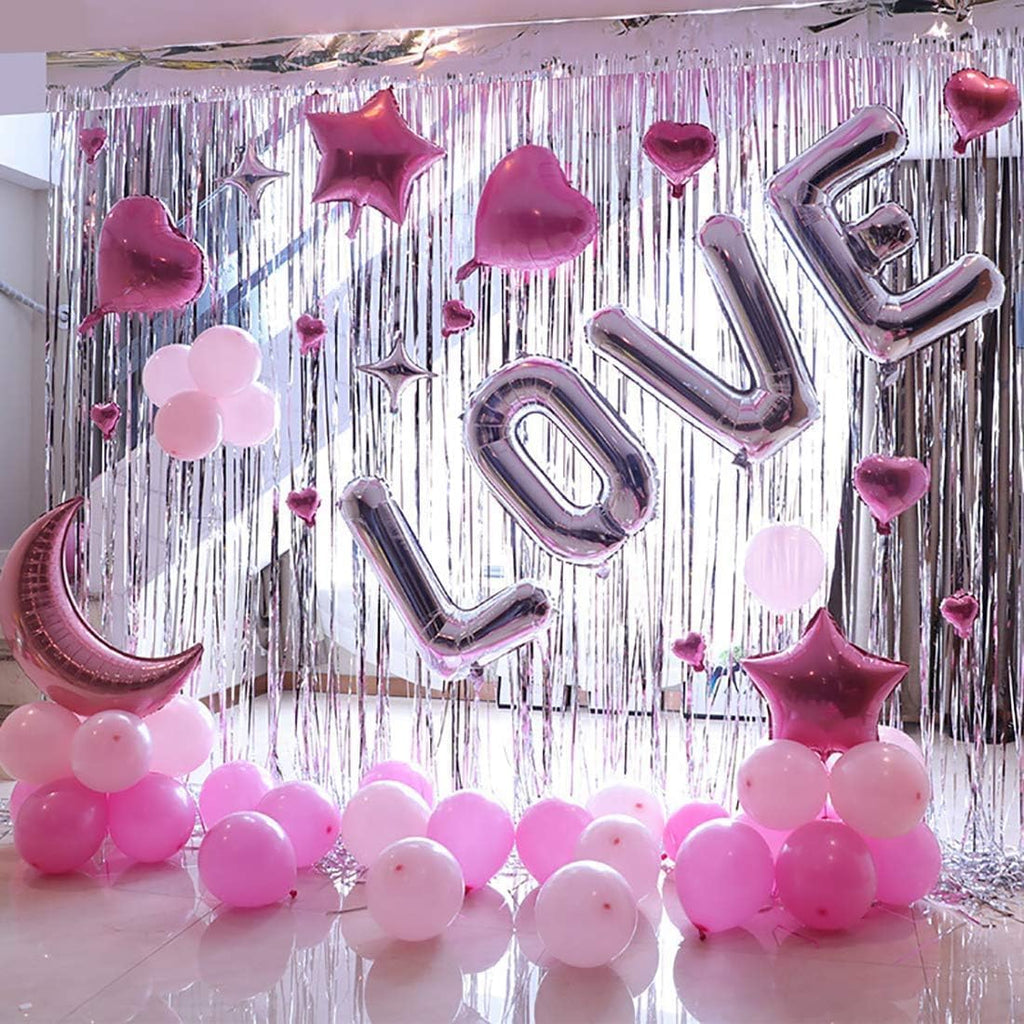 3ft x 6ft Silver Foil Fringe Curtains, Pack of 4 - Tinsel Backdrop for Birthday Decoration, Bachelorette, Baby Shower, Anniversary, Photo Booth
