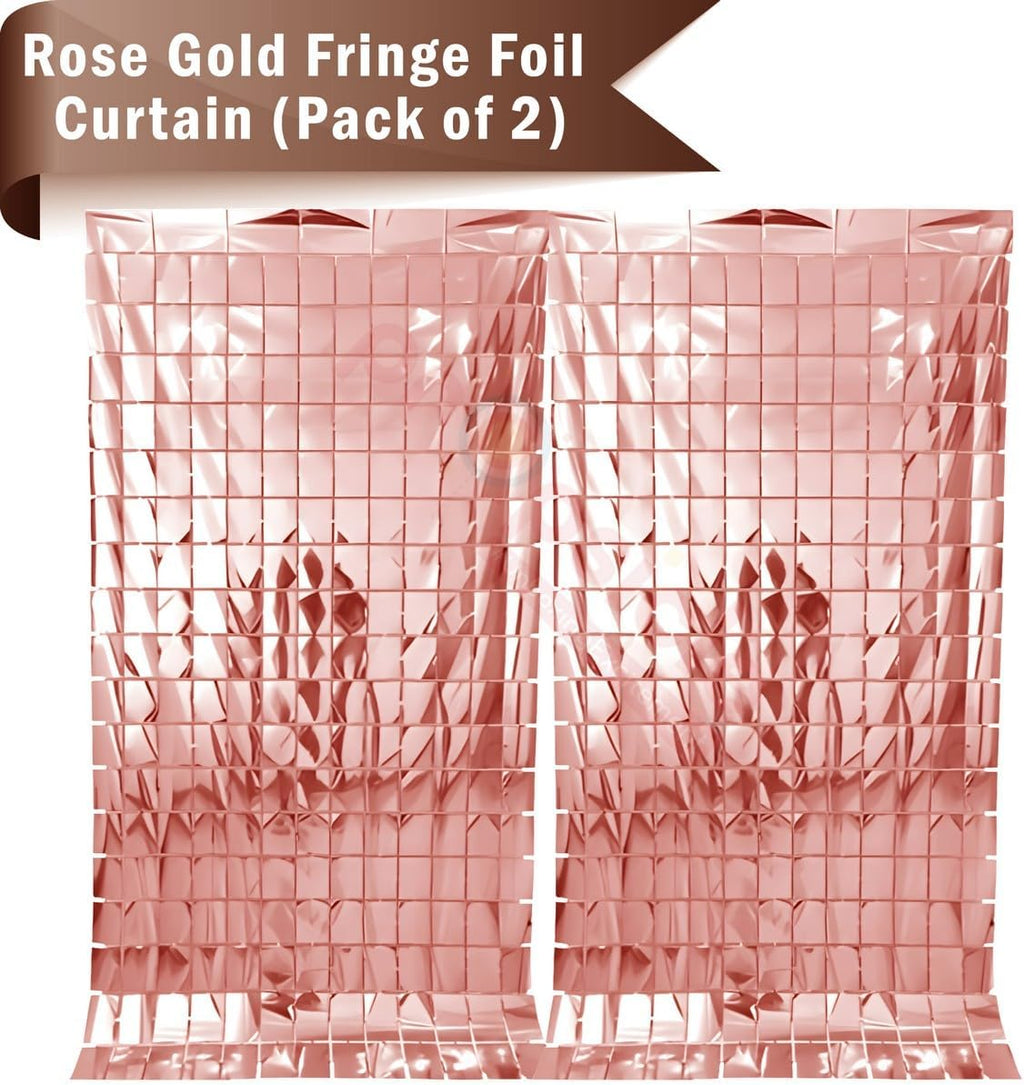 Rose Gold Foil Fringe Square Curtains (Pack of 2) - 3ft x 6ft Backdrop for Birthday, Anniversary, Baby Shower, Bridal Shower, Bachelorette, Party Decoration