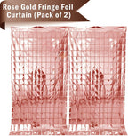Rose Gold Foil Fringe Square Curtains (Pack of 2) - 3ft x 6ft Backdrop for Birthday, Anniversary, Baby Shower, Bridal Shower, Bachelorette, Party Decoration