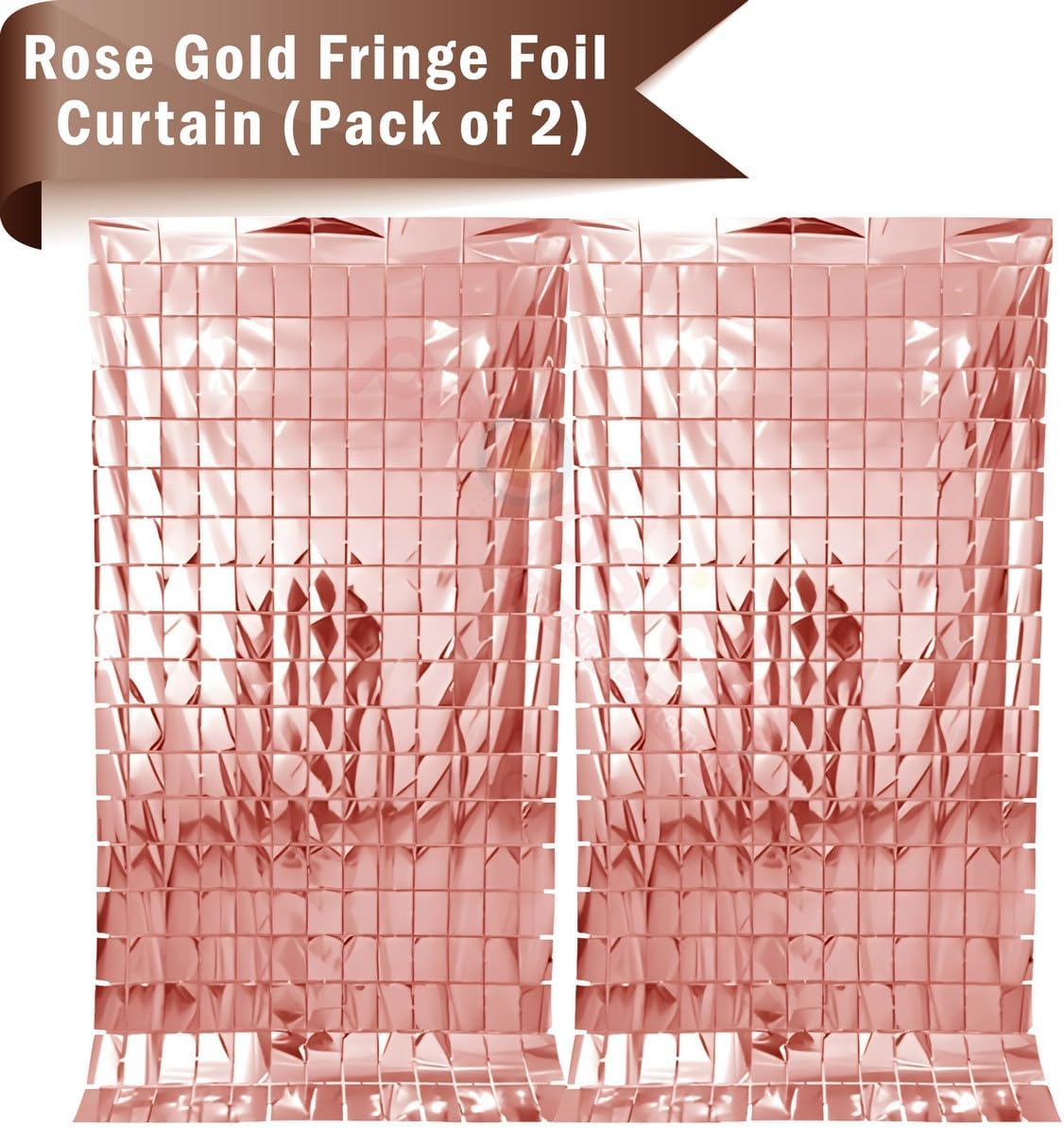 Rose Gold Foil Fringe Square Curtains (Pack of 2) - 3ft x 6ft Backdrop for Birthday, Anniversary, Baby Shower, Bridal Shower, Bachelorette, Party Decoration