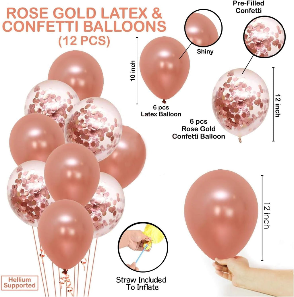 25Pcs Balloons Decoration Set – Rose Gold Balloons and Ribbon | Rose Gold Decorations for Girls, Women, 30th, 40th, 50th Decorations