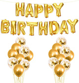 25Pcs Golden Happy Birthday Foil Balloon, Confetti and Metallic Balloons Combo for Birthday Decoration Items for Kids