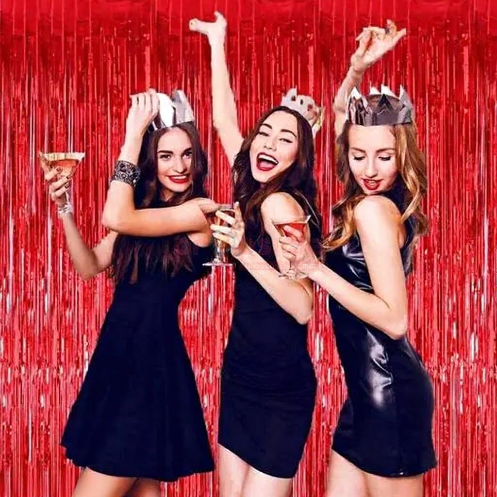 Foil Fringe Curtains 4ft x 6ft Backdrop - Metallic Tinsel Photo Booth Background for Birthday, Anniversary, Valentine, Christmas, Wedding, Bachelorette, Baby Shower - Pack of 2