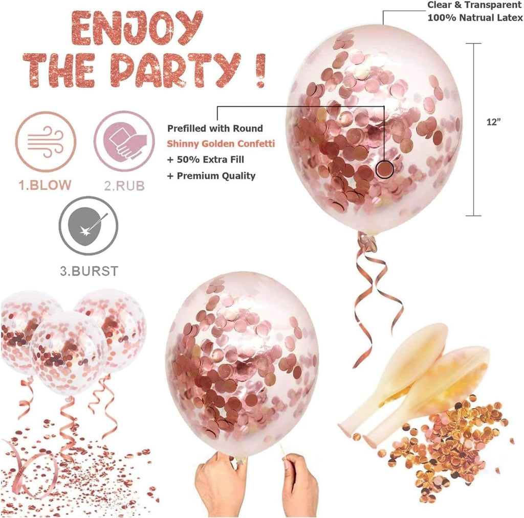 25Pcs Balloons Decoration Set – Rose Gold Balloons and Ribbon | Rose Gold Decorations for Girls, Women, 30th, 40th, 50th Decorations