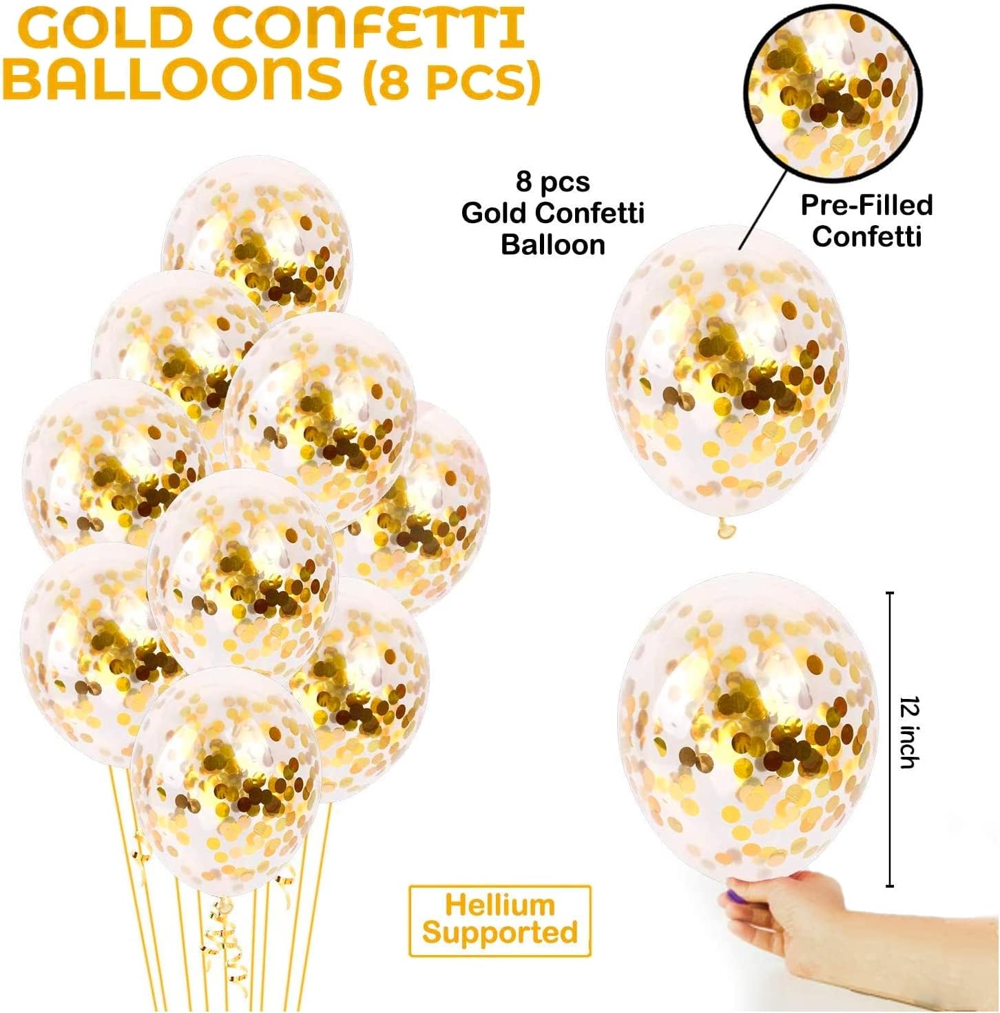 9Pcs Happy Birthday Decoration Set – White Happy Birthday Banner with Confetti Balloons and Ribbon- Birthday Party Decoration for Boys, Girls, Men & Women