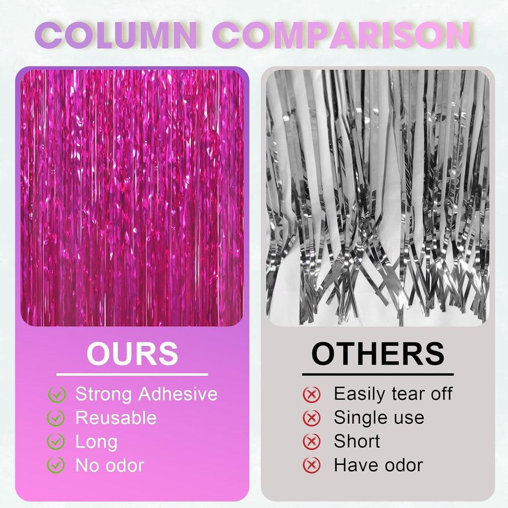 4 Pcs Pink Foil Fringe Curtains – Size: 3ft x 6ft Each | Party Decoration for Birthday, Anniversary, Bachelorette, Baby Shower, Bridal Shower – Pack of 4