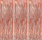 Rose Gold Foil Fringe Curtains – 3x6 Ft Shimmer Backdrop for Birthday, Anniversary, Baby Shower, Bridal Shower, Bachelorette, Photo Booth Decor – Pack of 3