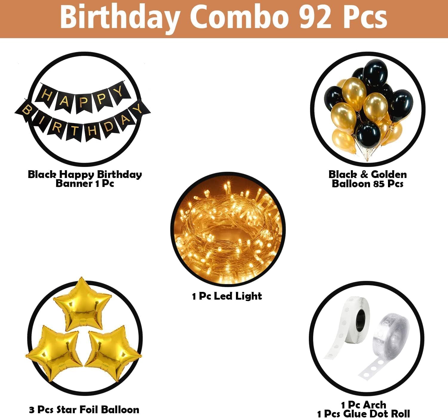 Led Happy Birthday Combo (Golden Black Combo)