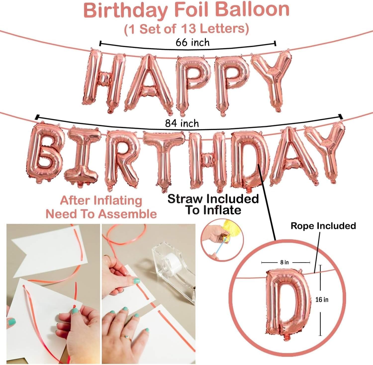 25Pcs Balloons Decoration Set – Rose Gold Balloons and Ribbon | Rose Gold Decorations for Girls, Women, 30th, 40th, 50th Decorations