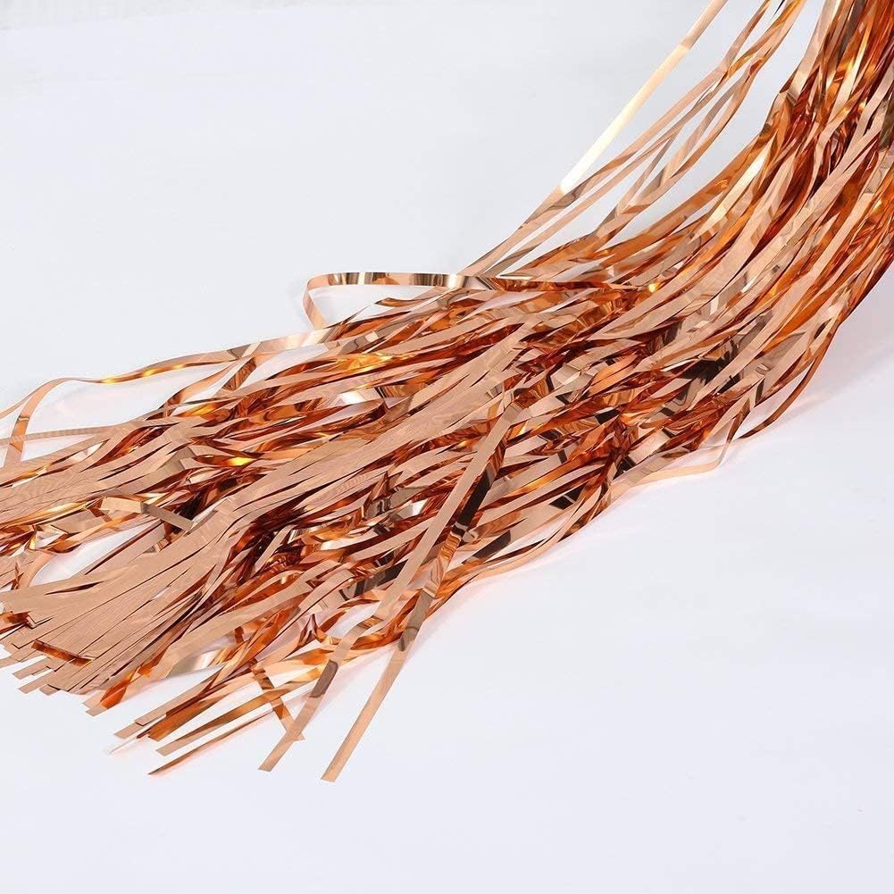 Rose Gold Foil Fringe Curtains – 3x6 Ft Shimmer Backdrop for Birthday, Anniversary, Baby Shower, Bridal Shower, Bachelorette, Photo Booth Decor – Pack of 3