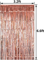 Rose Gold Foil Fringe Curtains – 3x6 Ft Shimmer Backdrop for Birthday, Anniversary, Baby Shower, Bridal Shower, Bachelorette, Photo Booth Decor – Pack of 3