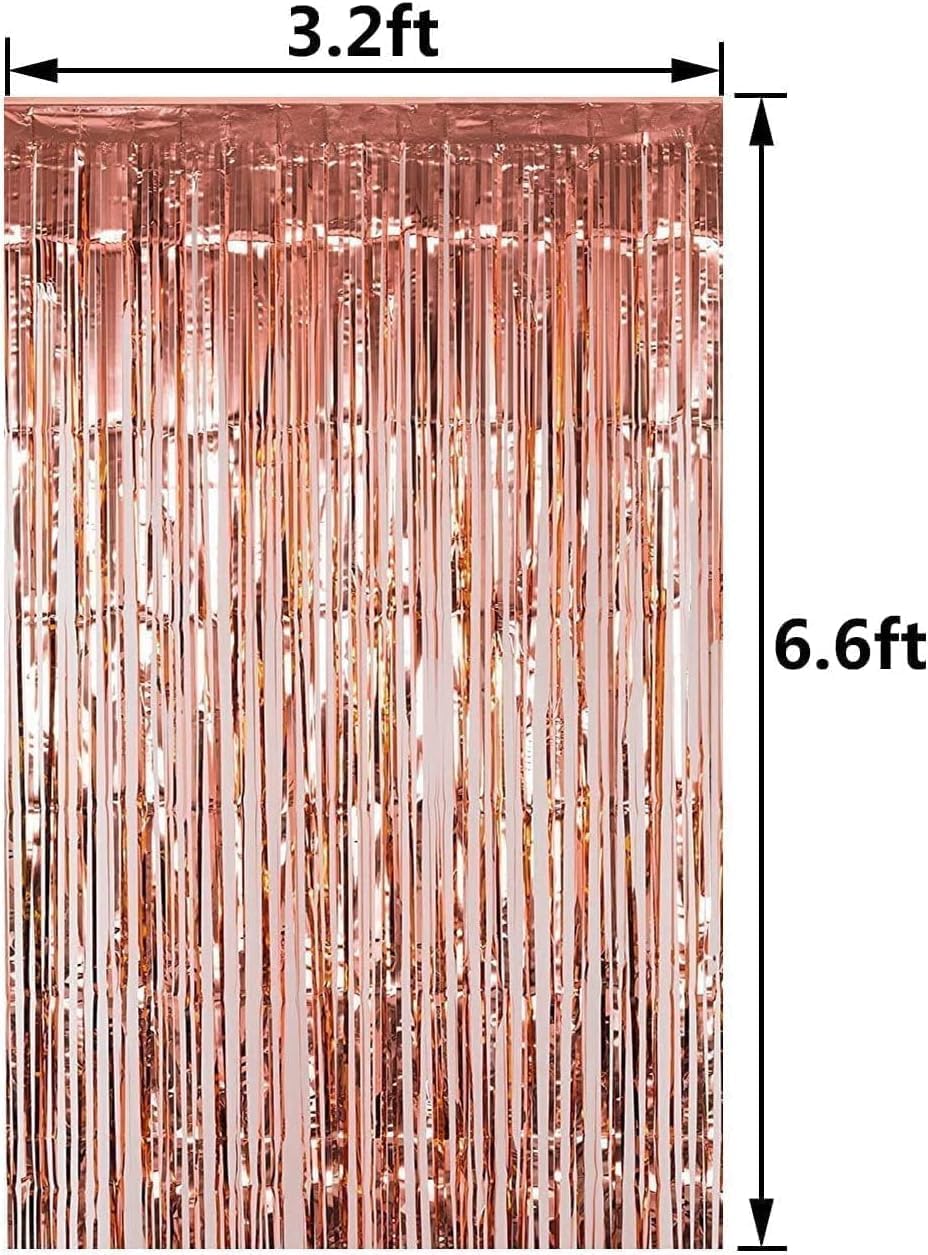 Rose Gold Foil Fringe Curtains – 3x6 Ft Shimmer Backdrop for Birthday, Anniversary, Baby Shower, Bridal Shower, Bachelorette, Photo Booth Decor – Pack of 3