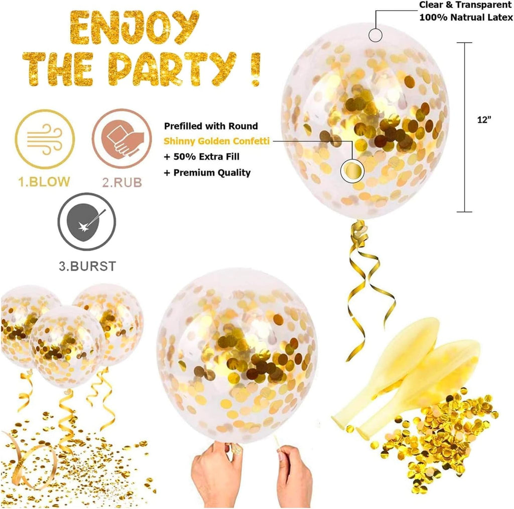 9Pcs Happy Birthday Decoration Set – White Happy Birthday Banner with Confetti Balloons and Ribbon- Birthday Party Decoration for Boys, Girls, Men & Women