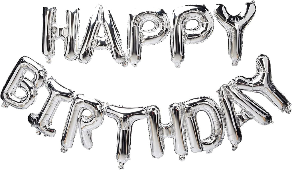 Happy Birthday Letters Silver Foil Balloons with Red Latex Balloons for Birthday Decoration Combo Set of 64 Pcs