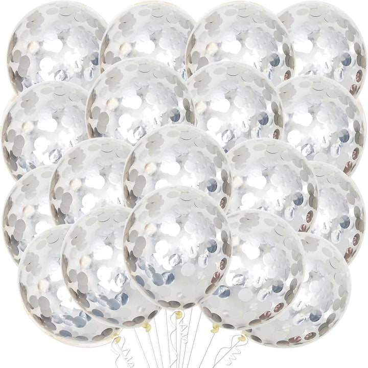 Silver Confetti Balloons Set – Pack of 30, 12 Inch | Silver Party Balloon Decorations | Confetti Silver Balloons for Birthday Party | Latex Balloons for Bridal Shower, Home, Office Decor