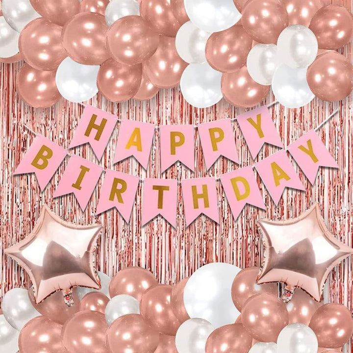 Foil,Latex,Cardstock Birthday Decoration Kit For Girls,49 Pcs Happy Birthday Decorations for Girl,Rose Gold Birthday Decoration Kit for Wife,Rose Gold Balloons for Birthday Decorations
