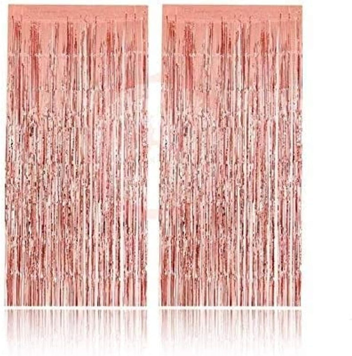 Rose Gold Foil Fringe Curtain Backdrop for Party Decorations, 2 Pack