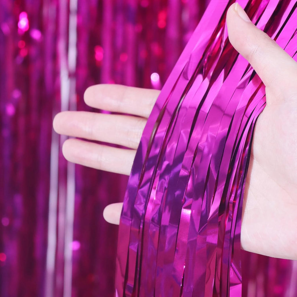 4 Pcs Pink Foil Fringe Curtains – Size: 3ft x 6ft Each | Party Decoration for Birthday, Anniversary, Bachelorette, Baby Shower, Bridal Shower – Pack of 4