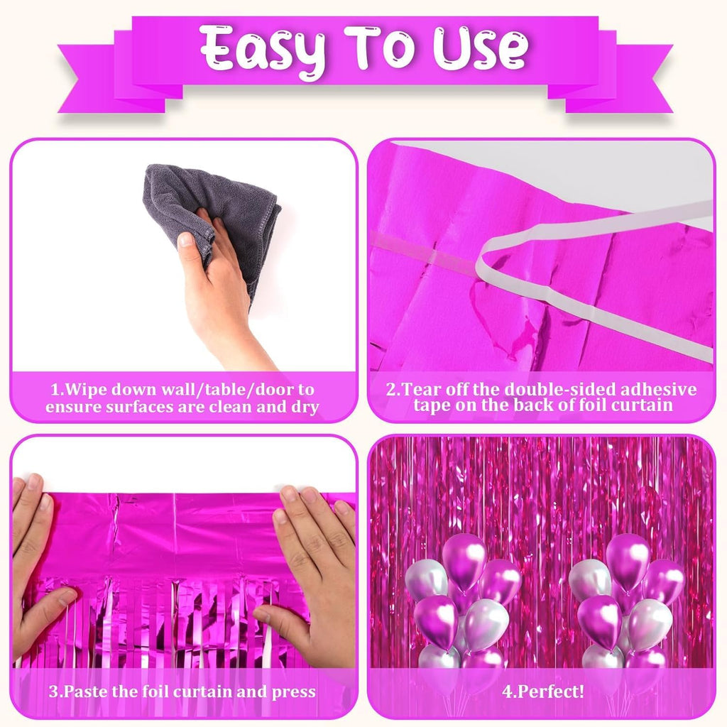 4 Pcs Pink Foil Fringe Curtains – Size: 3ft x 6ft Each | Party Decoration for Birthday, Anniversary, Bachelorette, Baby Shower, Bridal Shower – Pack of 4