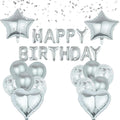Birthday Banner with Balloon Sets with Star, Heart Foil Balloon, Birthday Banner for Birthday, Wedding, Festival Decoration Party Decoration Kids Baby Men Women Adult Party Supplies (Silver)