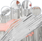 3ft x 6ft Silver Foil Fringe Curtains, Pack of 3 - Tinsel Backdrop for Birthday, Bachelorette, Baby Shower, Anniversary - Photo Booth Wall