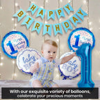 Birthday Decoration Paper Kit For 1St Birthday Boys 7 Pcs With Lights, Blue