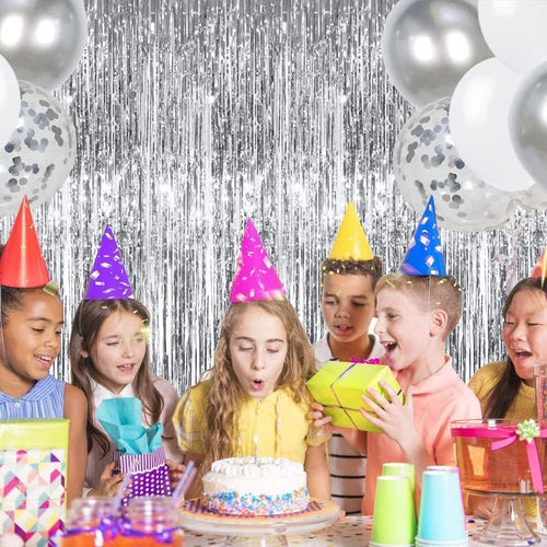 3ft x 6ft Silver Foil Fringe Curtains, Pack of 3 - Tinsel Backdrop for Birthday, Bachelorette, Baby Shower, Anniversary - Photo Booth Wall