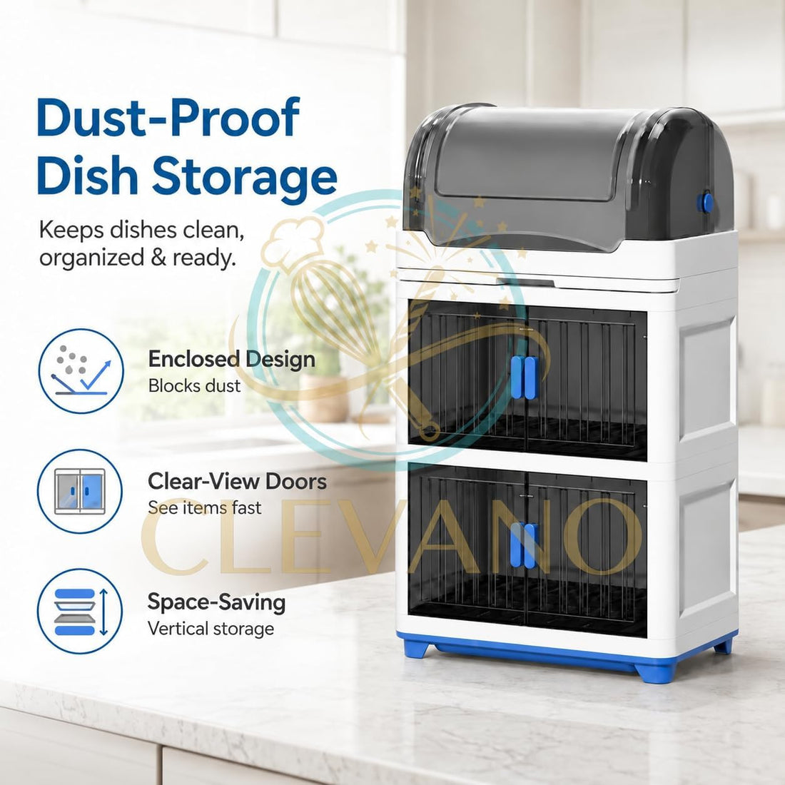 Blue 3-Tier Dish Drying Rack with Cover, Drain Board & Cutlery Holder