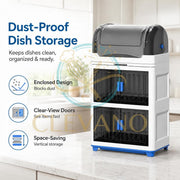 Blue 3-Tier Dish Drying Rack with Cover, Drain Board & Cutlery Holder
