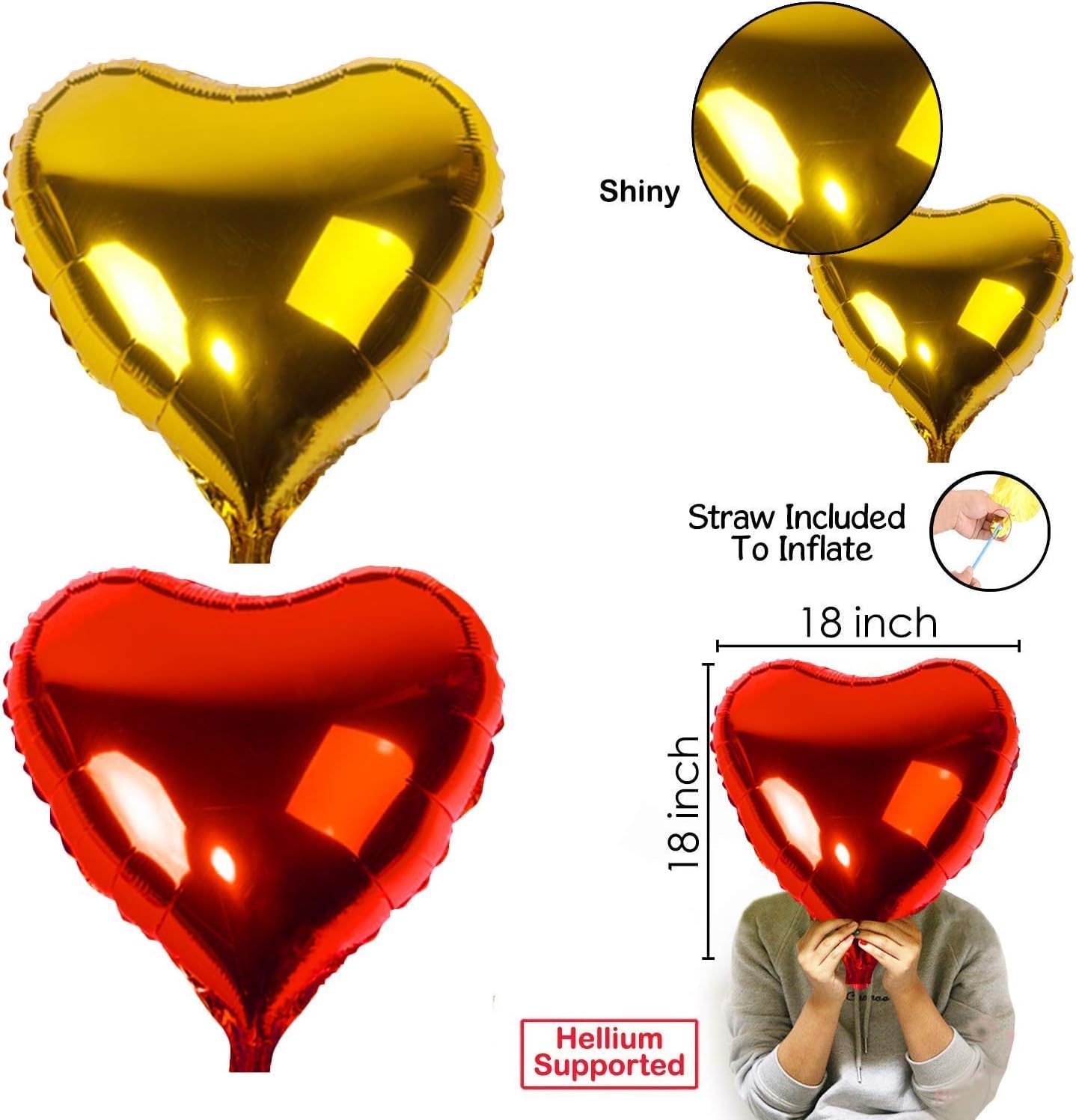 Red and Golden Happy Birthday Decoration Set 70 Pcs Happy Birthday Foil Balloon Red Golden Heart and Metallic Balloons Combo