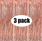 Rose Gold Foil Fringe Curtains – 3x6 Ft Shimmer Backdrop for Birthday, Anniversary, Baby Shower, Bridal Shower, Bachelorette, Photo Booth Decor – Pack of 3