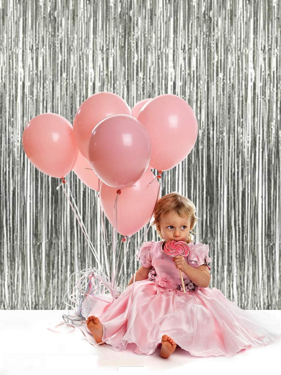 3ft x 6ft Silver Foil Fringe Curtains, Pack of 4 - Tinsel Backdrop for Birthday Decoration, Bachelorette, Baby Shower, Anniversary, Photo Booth