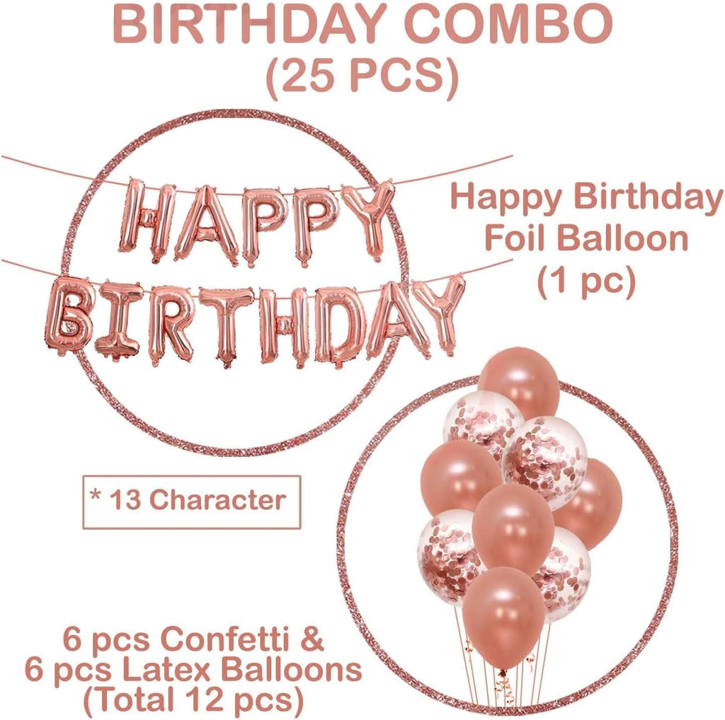 25Pcs Balloons Decoration Set – Rose Gold Balloons and Ribbon | Rose Gold Decorations for Girls, Women, 30th, 40th, 50th Decorations