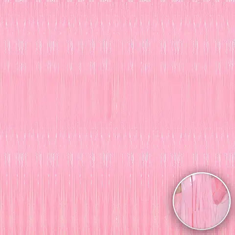 Pastel Pink Foil Fringe Curtains for Birthday Girl Decoration | Pack of 2 curtains, 3x6 ft each welcome baby, baby shower, Godh Bharai, princess theme birthday, photo booth & wall backdrop