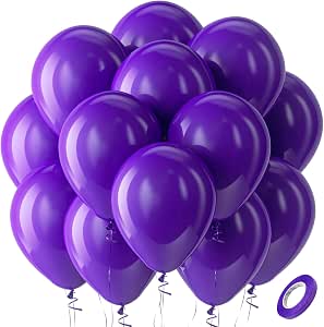 12 Inch Dark Purple Latex Balloons, 100 Pcs with 1 Ribbon for Parties