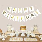 White Happy Birthday Banner For birthday decoration Men Women Adults Kids, Party Supplies Party Decorations