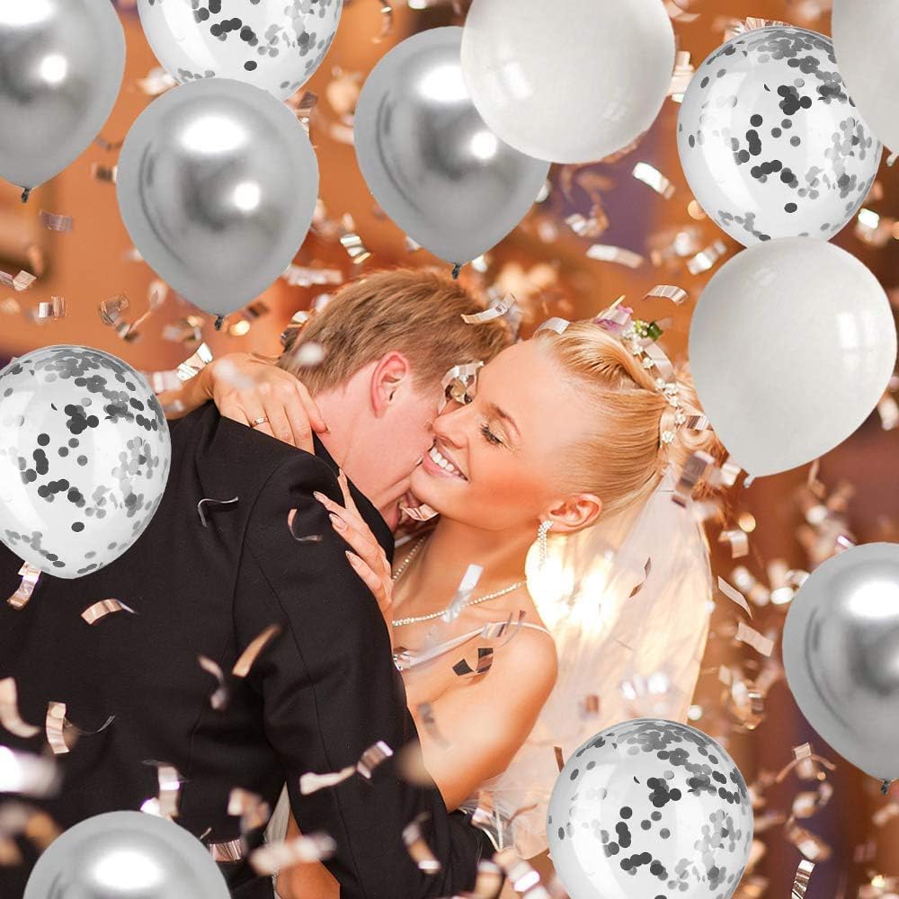 Silver Confetti Latex Party Balloons - 60 Pack 12 inch Helium Silver Confetti Glitter Balloons for Wedding, Graduation, Baby Shower, Birthday Party Decorations