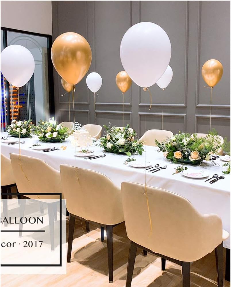 Confetti Balloons 12" Party Latex Birthday Baby Shower Wedding for More Parties 50 Pcs Pack-White, Gold, Golden Confettii with Ribbon