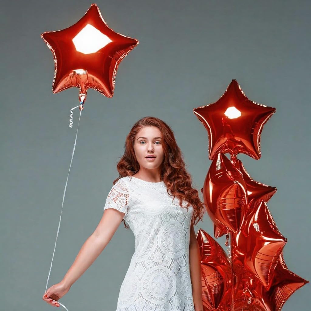 Red Star Balloons for Party Decoration - Pack of 6, 18 Inch | Twinkle Little Star Red Foil Balloons for Red Themed Birthday | Star Shaped Balloon for Wedding, Engagement, Anniversary, Bridal Shower