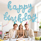 Cursive Happy Birthday Banner Balloons – Foil Letter Balloons Blue – Happy Birthday Sign – Birthday Party Decoration for Boys, Girls, Men & Women – Birthday Balloons