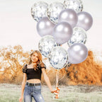 Silver and Silver Confetti Latex Balloons Kit - Pack of 30 | Latex Silver and Confetti Balloons for Birthday | Shiny Silver Confetti Balloons for Wedding Decorations, Anniversary, Bridal, Baby Shower