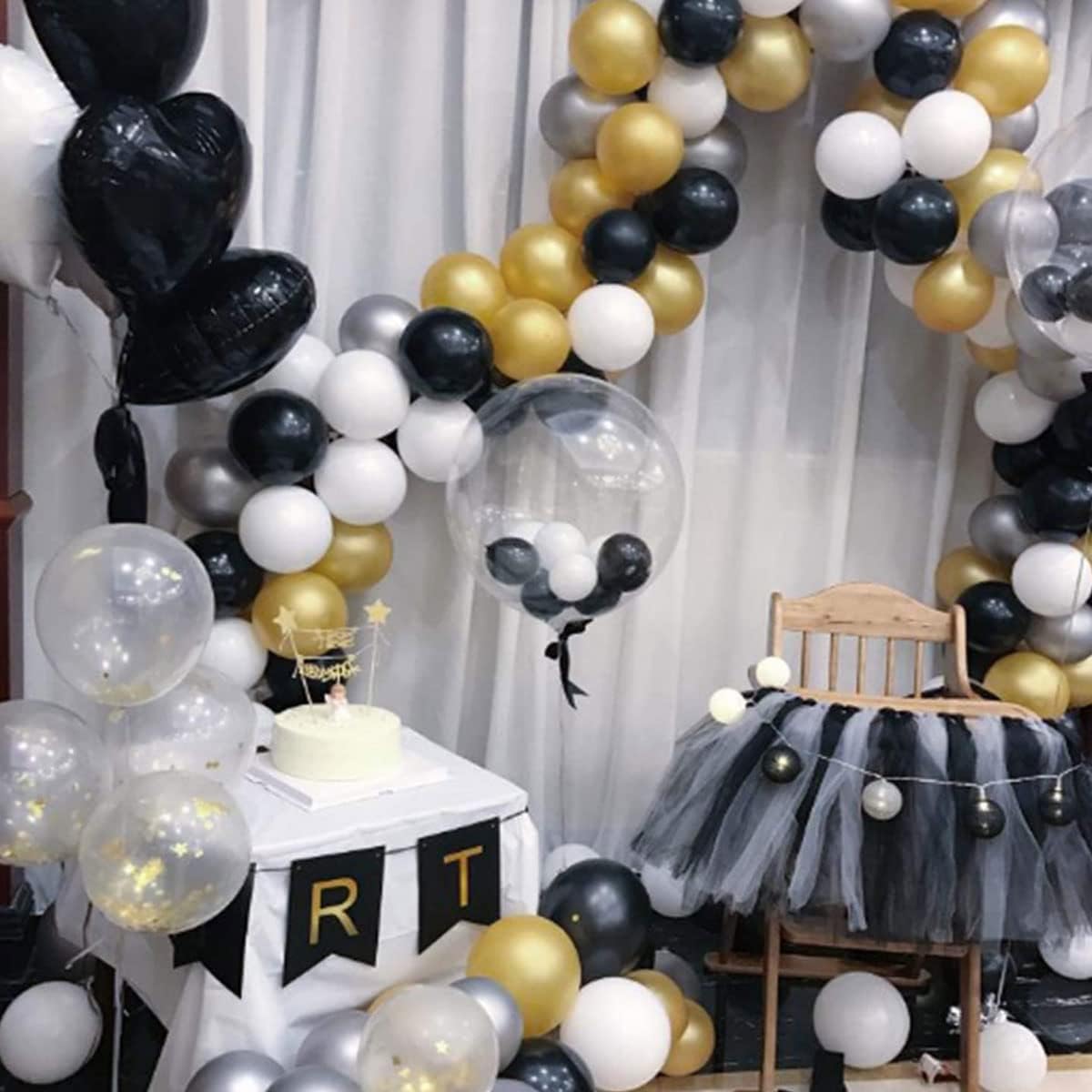 72 Pack Black Gold Confetti Balloons Kit, 12 Inch Black Gold White Balloons and Gold Confetti Balloons with Balloon Ribbons for Graduation Birthday Wedding Baby Shower Party Decorations