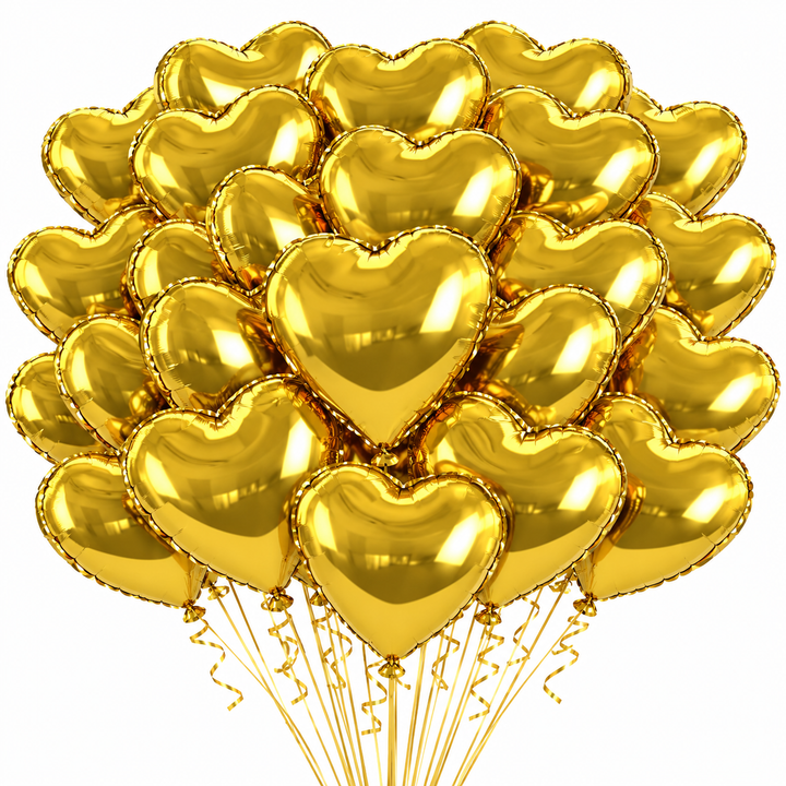 Golden Heart Foil Balloons 25 Pack Party Decorations