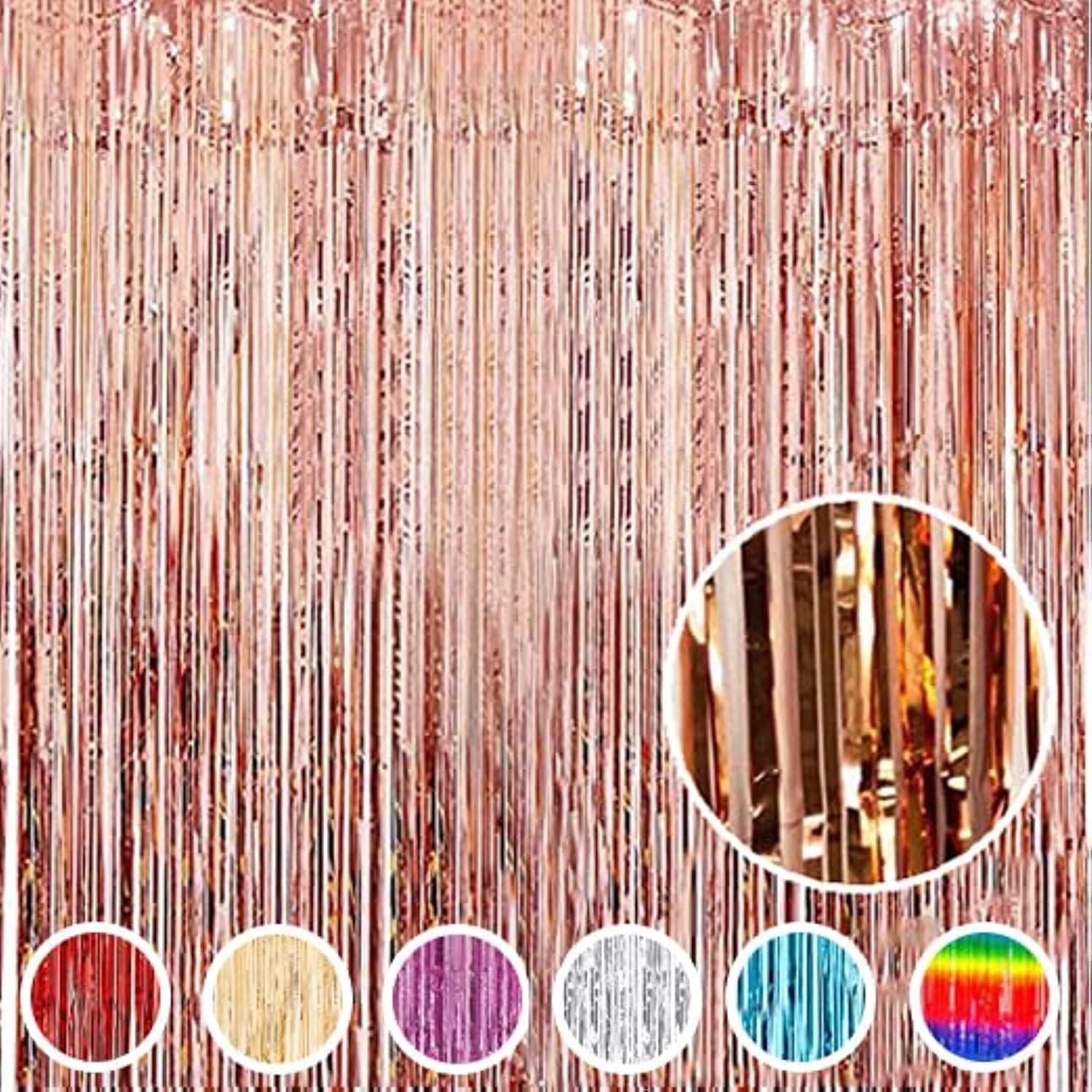 Rose Gold Foil Fringe Curtains – 3x6 Ft Shimmer Backdrop for Birthday, Anniversary, Baby Shower, Bridal Shower, Bachelorette, Photo Booth Decor – Pack of 3