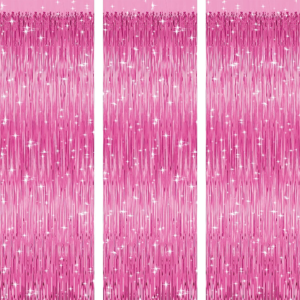 Birthday Foil Curtain – Pack of 3, Pink, Size 3ft x 6ft | Fringe Curtains for Party Decoration, Anniversary, Bachelorette, Baby Shower, Bridal Shower