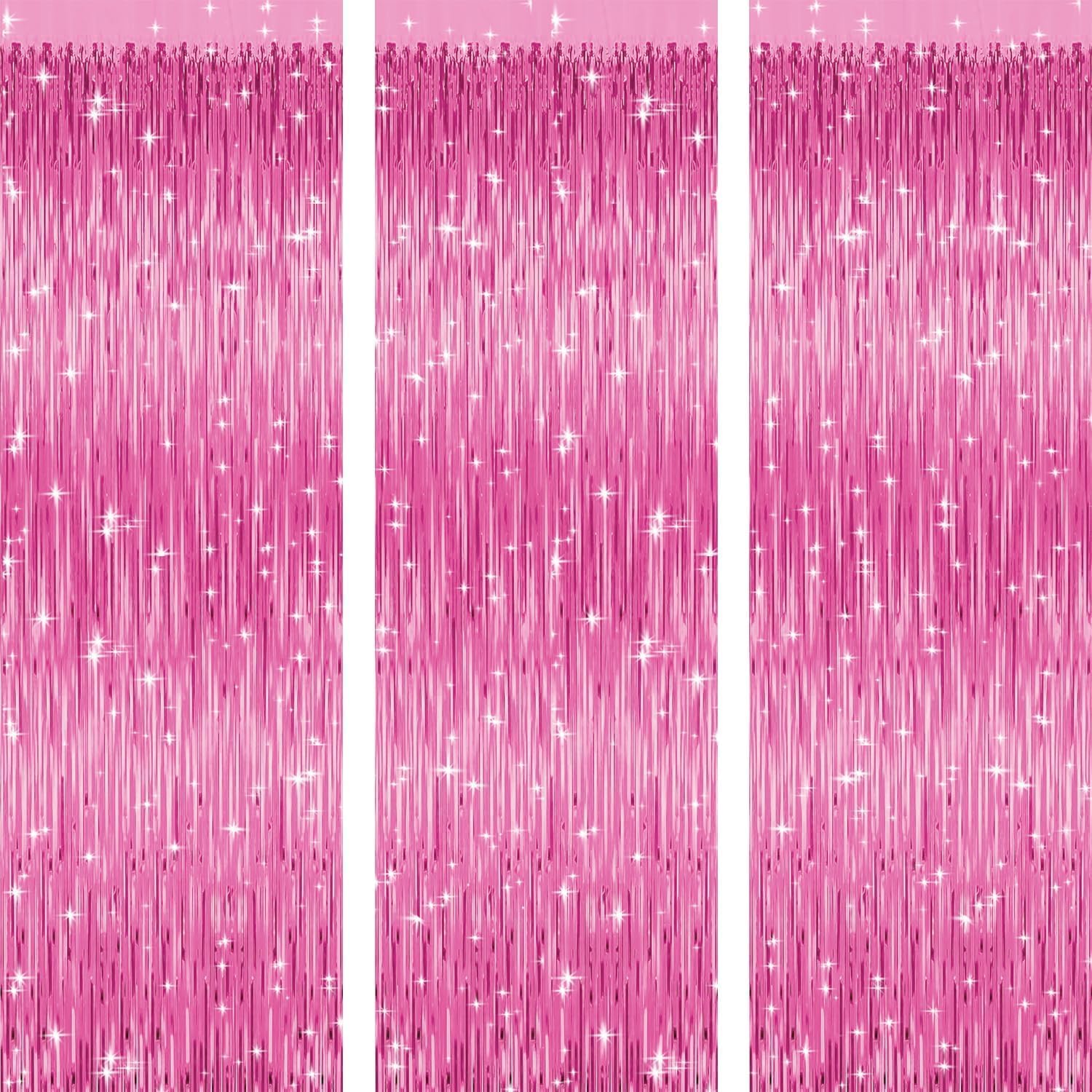 Birthday Foil Curtain – Pack of 3, Pink, Size 3ft x 6ft | Fringe Curtains for Party Decoration, Anniversary, Bachelorette, Baby Shower, Bridal Shower